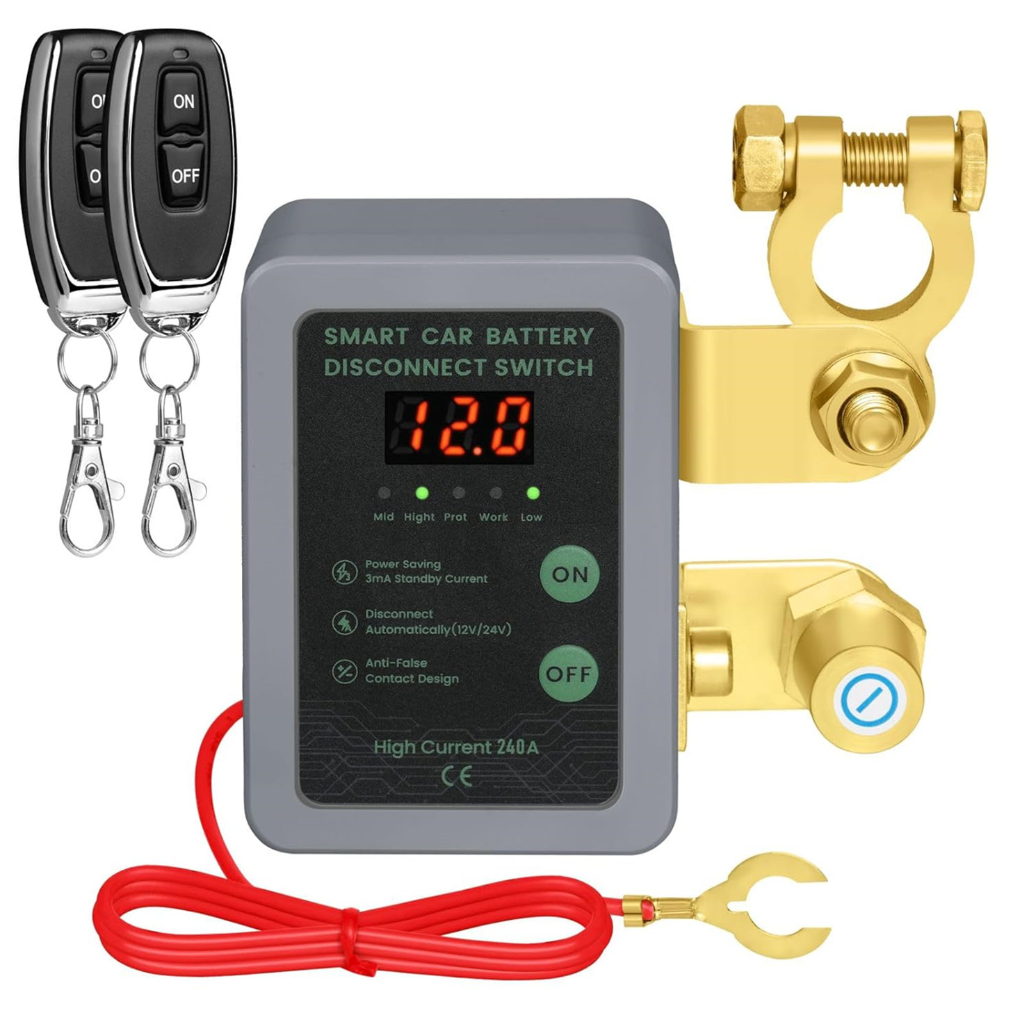 Kill Switch 12V externe batterij-scheidingsschakelaar met led-spanningsweergave Automatische uitgeschakelingsschakelaar voor auto SUV