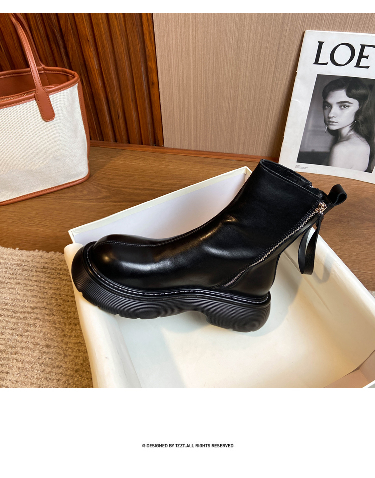 Thick Heel Platform Chelsea Boots for Women Zipper Boots Winter Round Toe Boots PU Leather Riding Boots