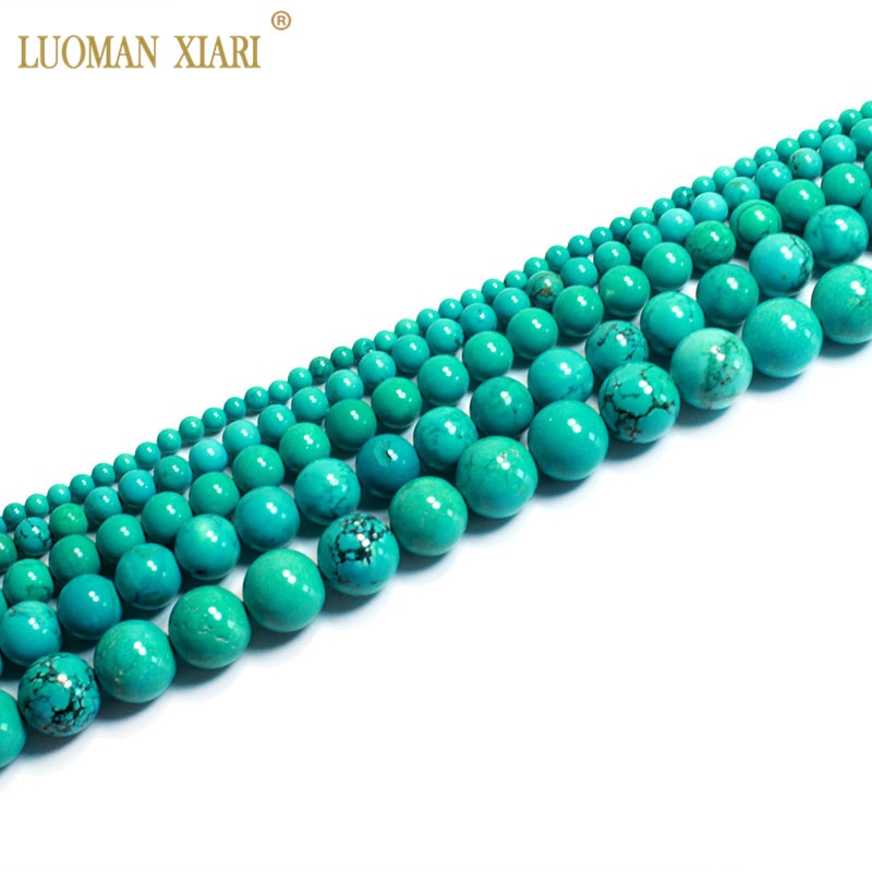 Fine AAA Natural Turquoise Green Round Loose Stone Beads For jewelry Making 4/6/8/10/12 MM DIY Bracelet Necklace Strand 15.5''