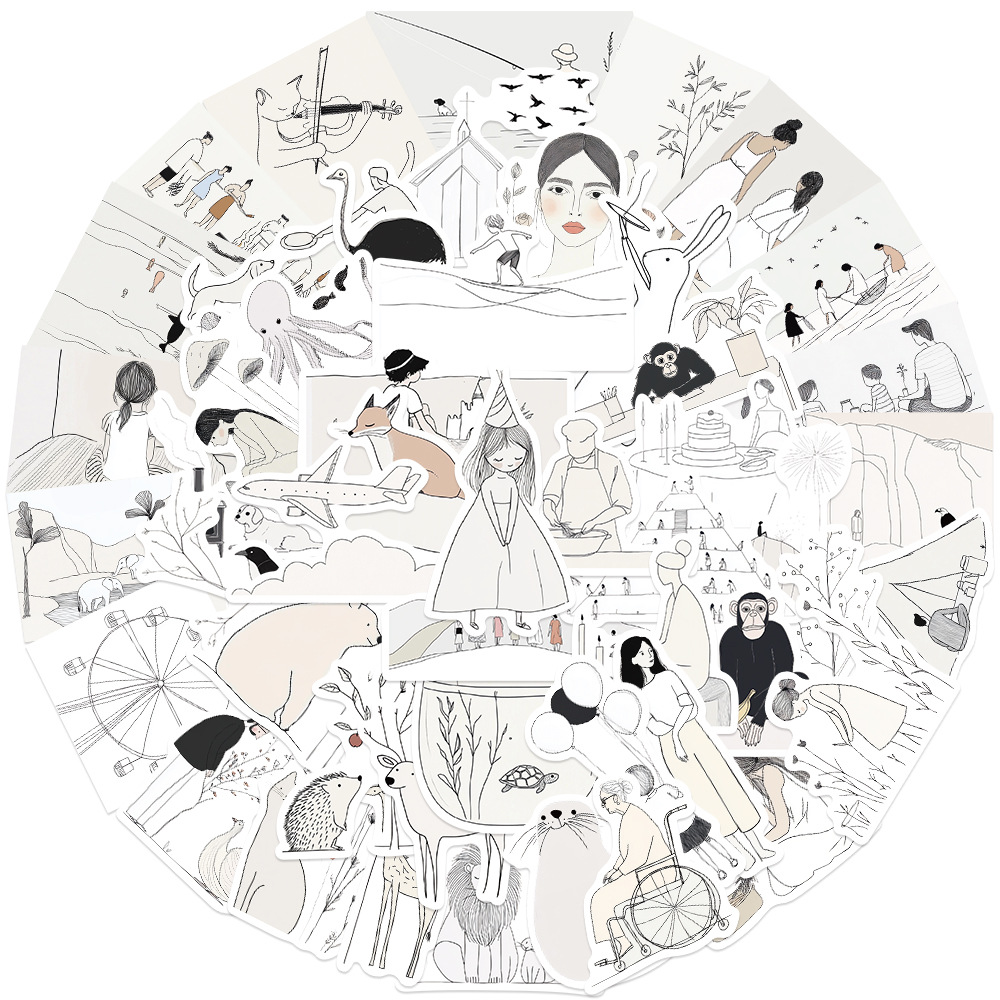 50Pcs Ins Aesthetic Art Stickers Abstract Art DIY Stickers Scrapbooking Phone Luggage Skateboard Decorative Waterproof Decals