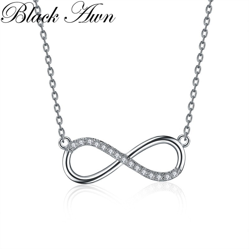 Negro Awn COLLAR COLGANTE de joyería de plata 925 para mujer enlace cadena Zircon bien suerte 8 China
