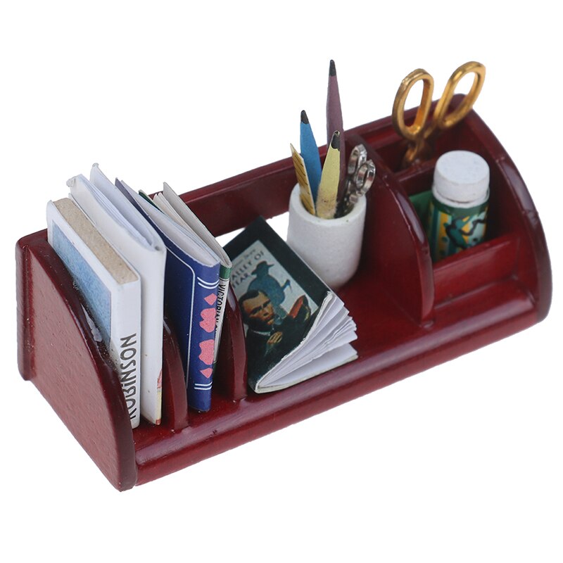 Miniature Doll House wooden furniture school things book wooden bookshelf 1/12 scale