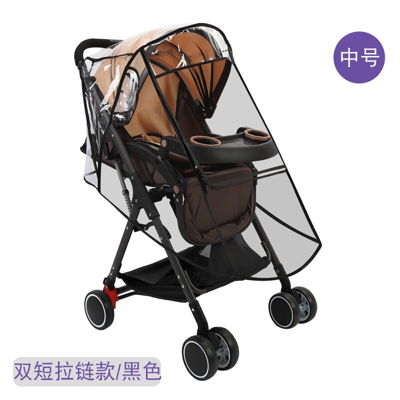 Baby Stroller Rain Cover Wind And Cold Perambulator Raincoat Transparent eva san Car Rain Cover Univers: Food Grade Eva Double Short Zipper Window Medium Black Edge