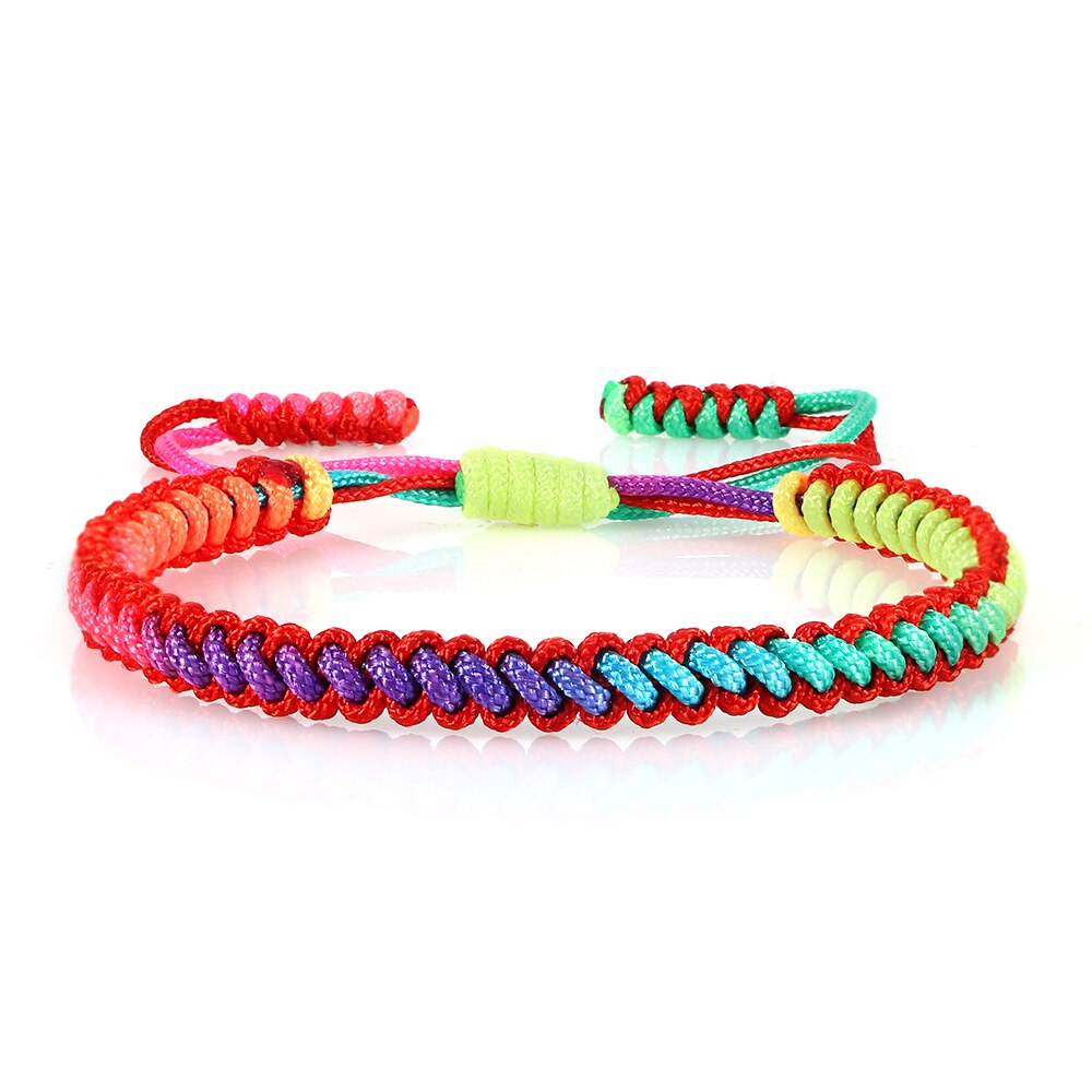 16 Colors Rainbow Rope Braided Tibetan Bracelet Colorful Handmade Knots Thread Adjustable Bangle Women Men Unisex Buddha Jewelry: Red Rope 2