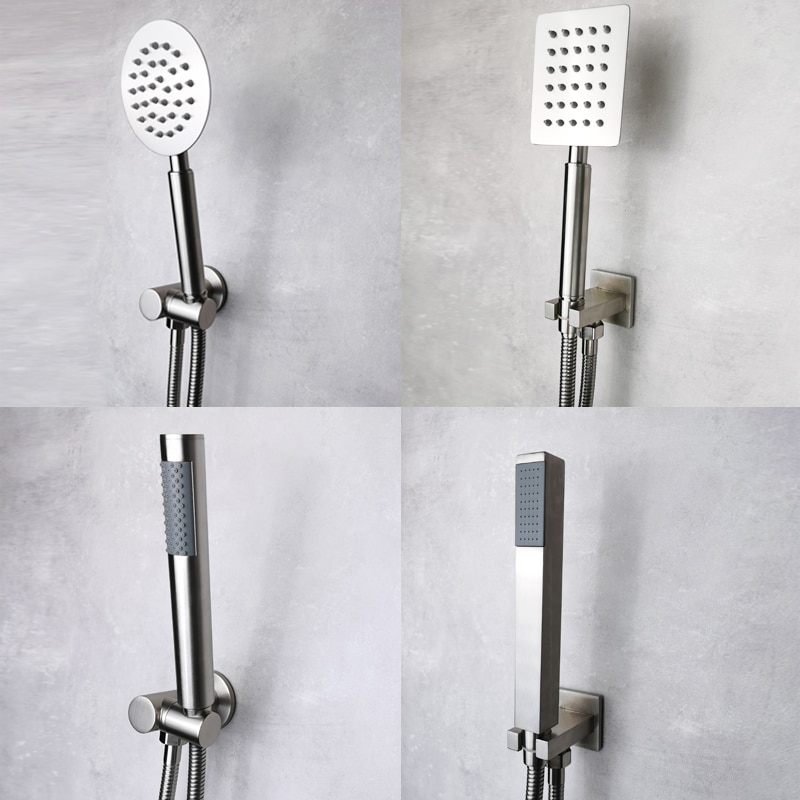 High Pressure Handheld Shower Head with Powerful Shower Spray Matt Metal Stainless Steel Hand Held Showerhead Brushed Finish