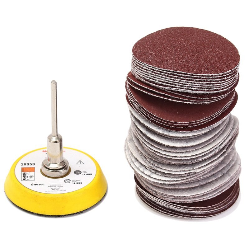 2 inch 50mm Hook & Loop Sanding Pad 3mm Shank With 60pcs 100 to 2000 Grit Sand Kit