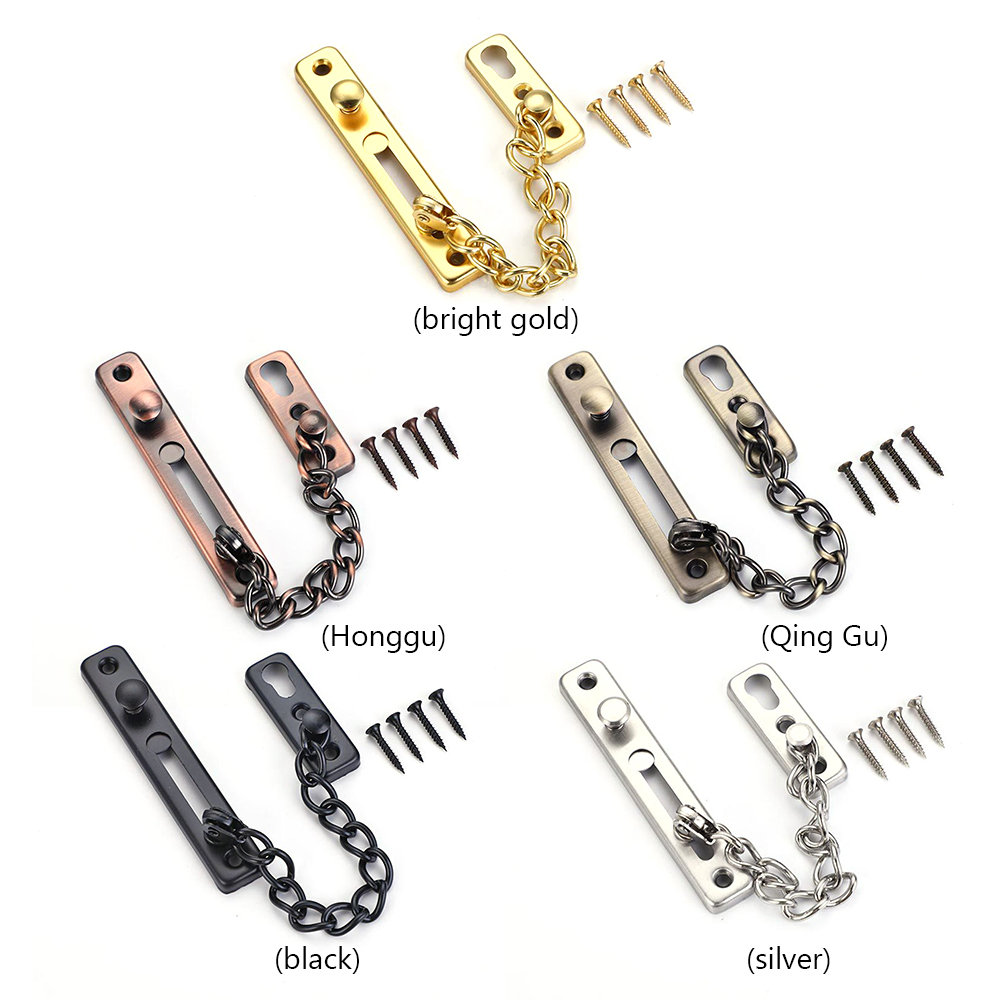Door Chain Lock Stainless Steel Security Chain Guard Spring Anti Theft Press Heavy Duty Polished Latch Screw Guard Accessories