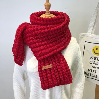 Vinterstrikket tørklæde kvinder lange tørklæder kvindelig vintage stort sjal blødt varmt pashmina fortykket uld tørklæde: Rød