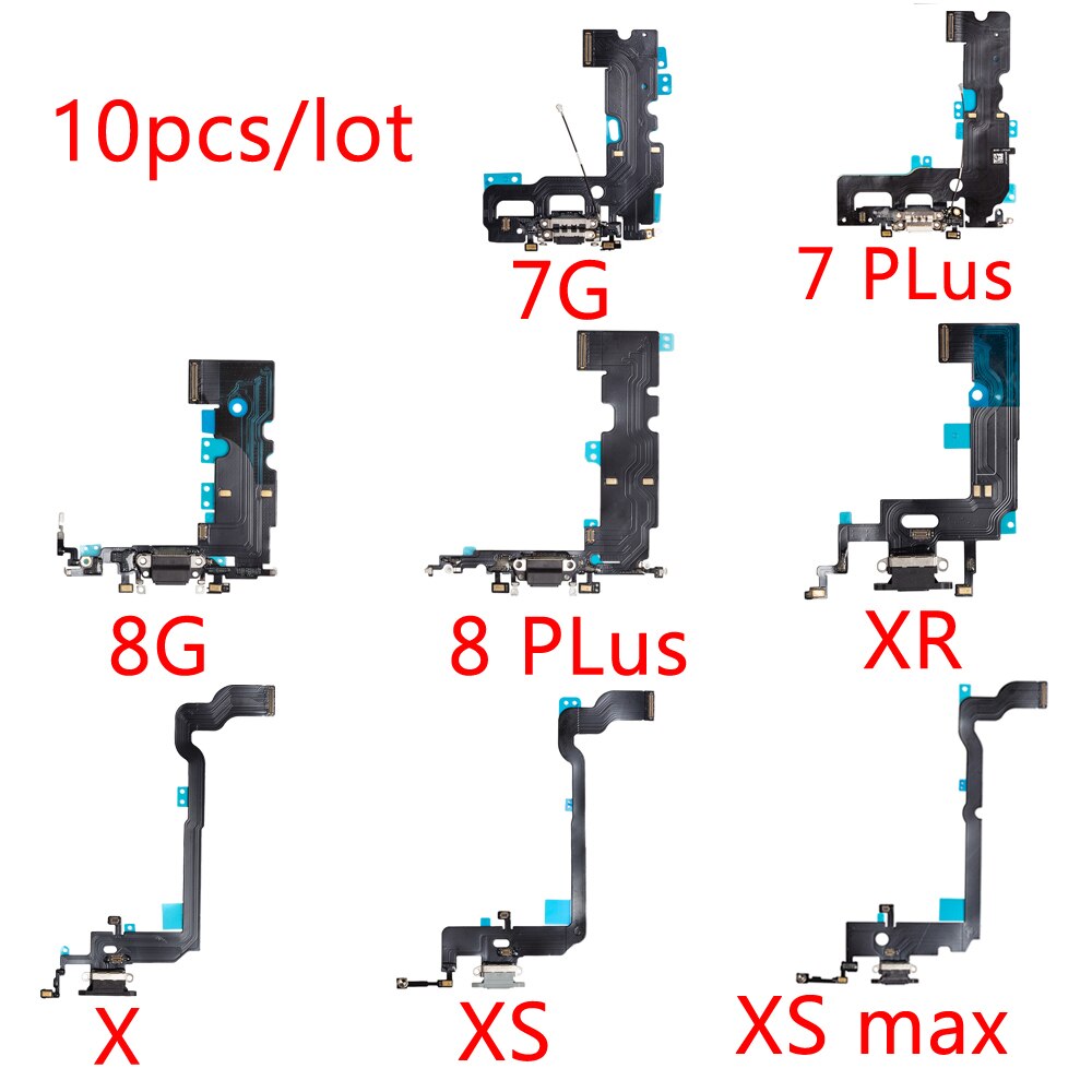 10 sztuk/partia ładowania Flex Cable dla iPhone 7 8 Plus XR XS max X USB ładowarka Port złącze dokujące z mikrofonem Flex Cable