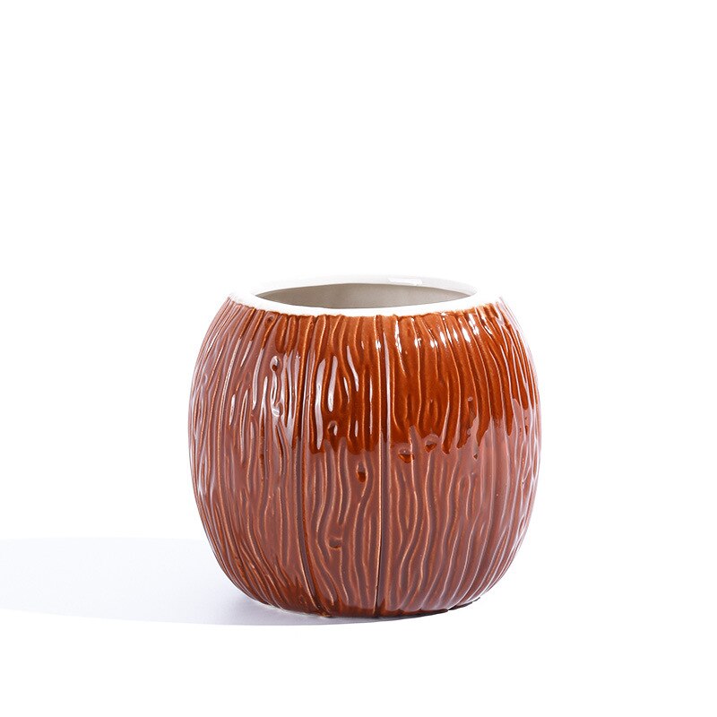500Ml Keramische Kokosnoot Cup Tiki Brief Mok Mengen Cocktail Cup Bar Drinken Set Koude Drank Beker Wijn Cup Platte bodem Cup