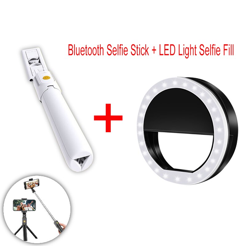 Selfie Stick Opvouwbare Gestabiliseerd Selfie Stok Selfie Stok Stand Mini Selfie Stok Selfie Stok Hond Mobiele Selfie Stok: White LED