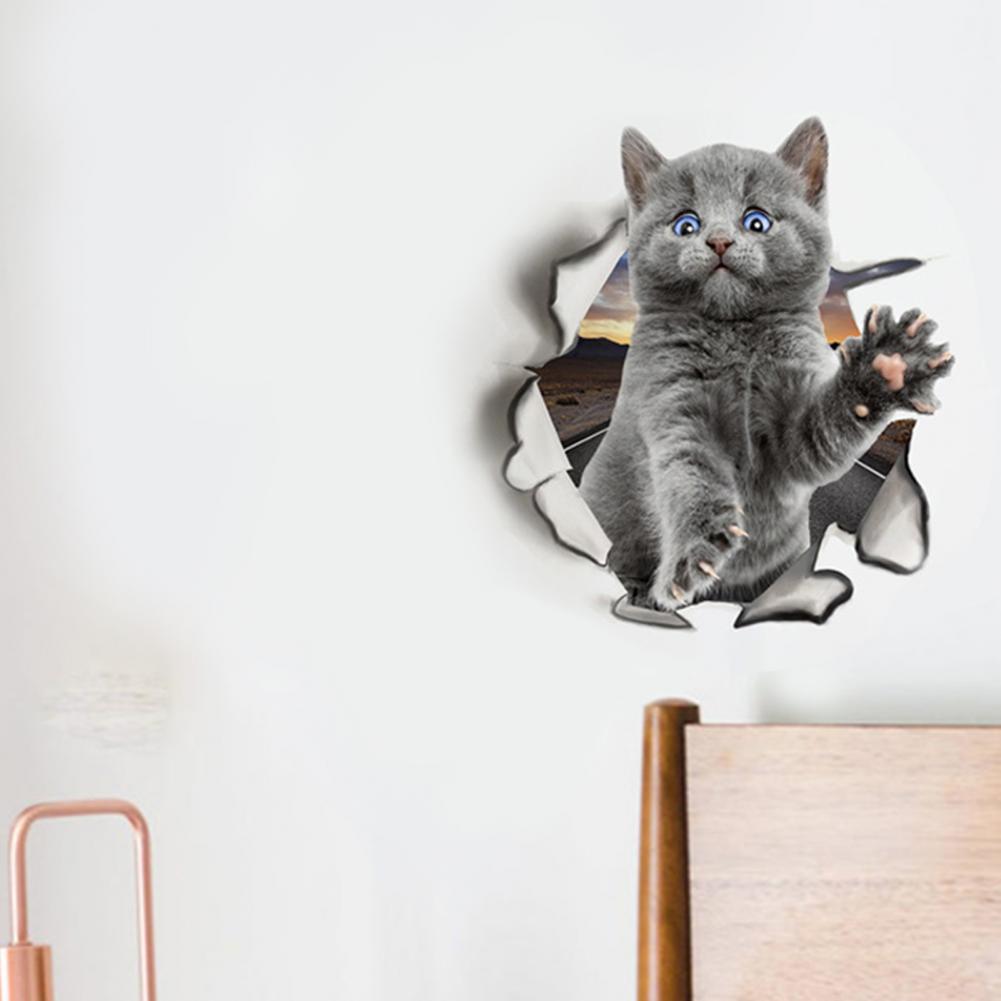 3D Imaginative Kitten Wall Stickers Home Decor Living Room Bathroom Toilet Cover Decoration Funny Animals Poster