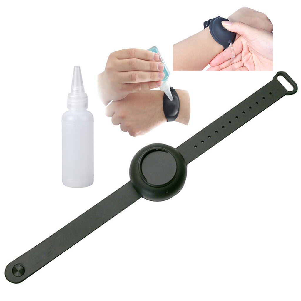 Adulte enfants liquide Bracelet distributeur de main Gel de lavage des mains entier désinfectant Silicone alcool distribution Bracelet dragonne #40: Black