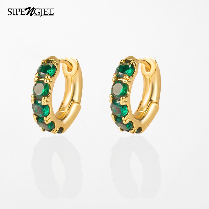 Sipengjel moda verde zircão cúbico brincos de argola feminino elegante do punk vintage temperamento brincos de ouro para jóias femininas