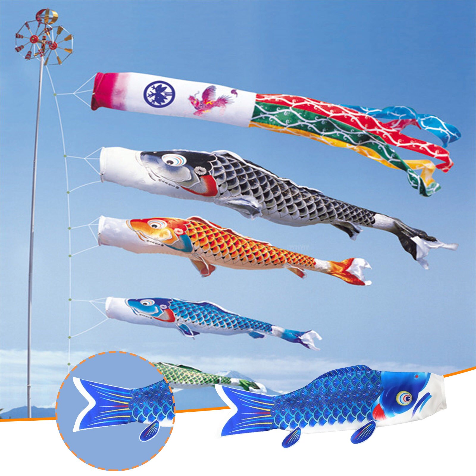 20/50/100/150CM Japan Style Carp Wind Sock Fish Flag Kite Streamer Wind Chimes Hanging Decorations Yard Koinobori Hanging Decor