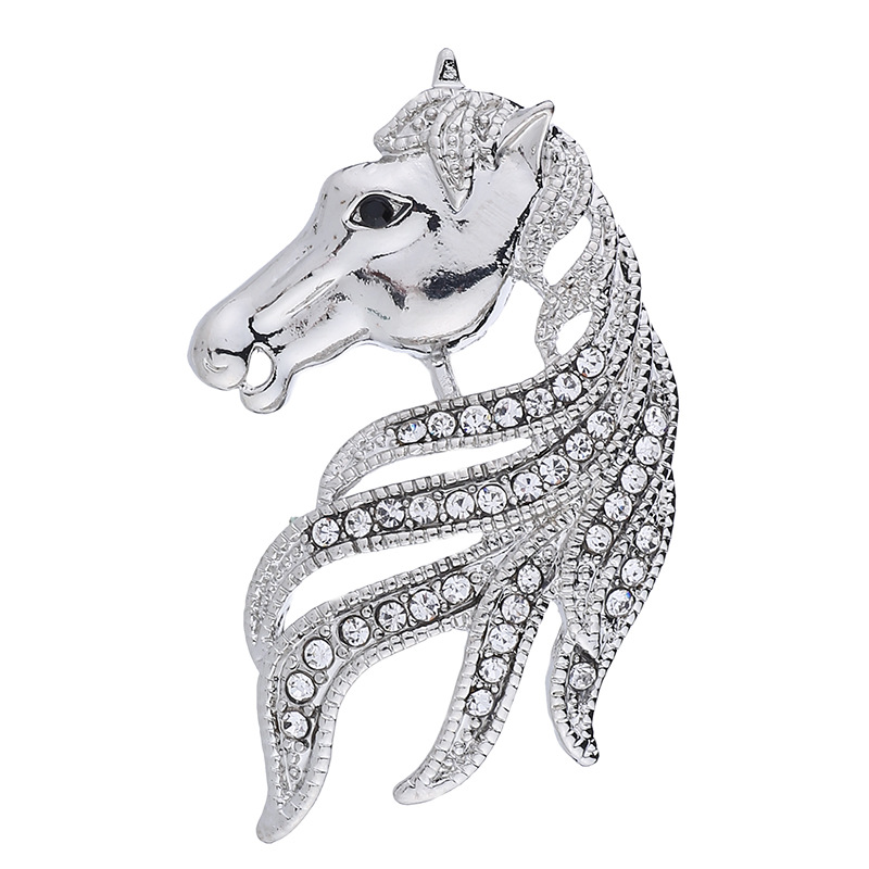 Dier Paard Broche Heren Pak Overhemd Corsage Revers Pin Badge Kleding Broches voor Vrouwen Accessoires Retro Hoogwaardig Kristal: Silver Plated