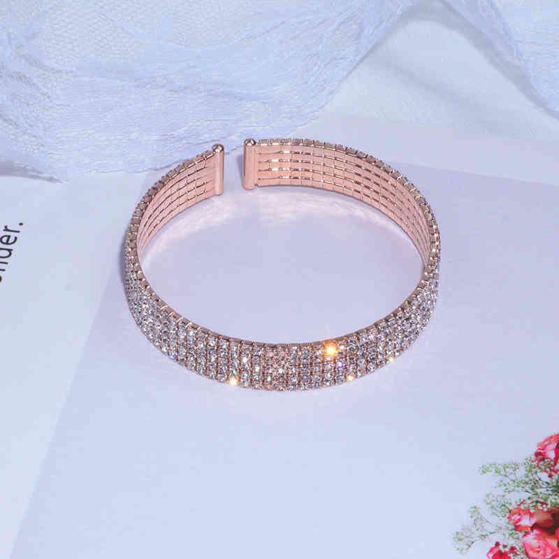 modisch Elegante Öffnung Manschette Armreif & Armbinde Für Frauen Charme Gold Farbe Kristall Einstellbar Armreifen Romantische Hochzeit Schmuck: Gold-farbe