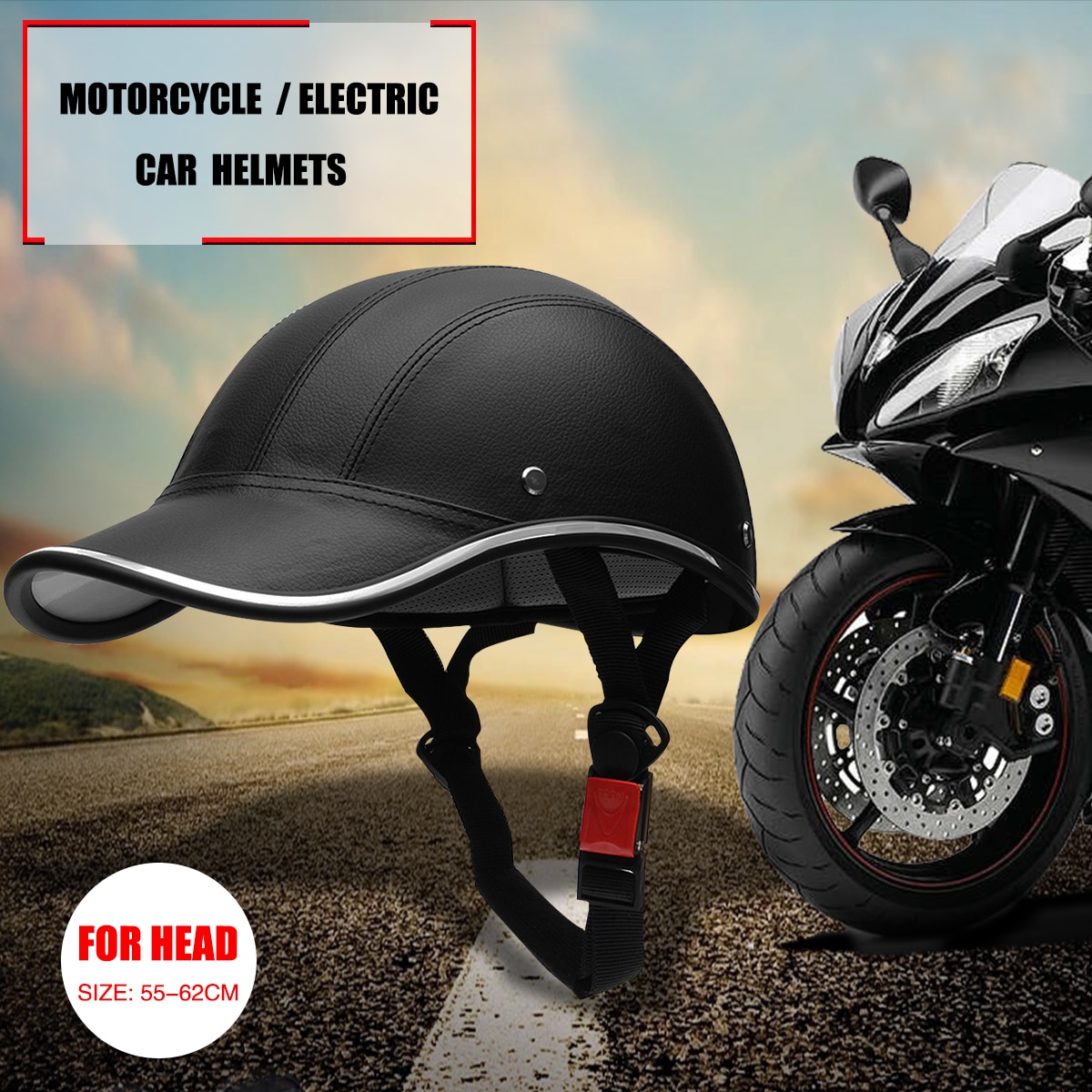 Motorfiets Half Helm Baseball Cap Half Gezicht Helm Elektrische Fiets Roller Anti-Uv Veiligheid Harde Hoed Motorbike 55-62Cm