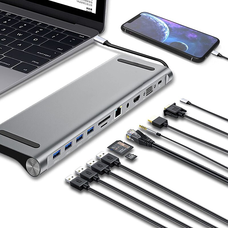 USB C Hub, USB-C Laptop Docking Bahnhof, typ C Hafen PD SD TF Kartenleser Gigabit Ethernet Typ C Adapter für