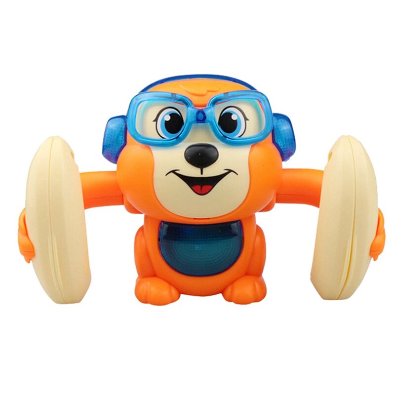 Newest Electric Flipping Monkey Light Music Children Animal Model Toy Voice Control Induction Cartoon Rolling Baby Toys: Orange