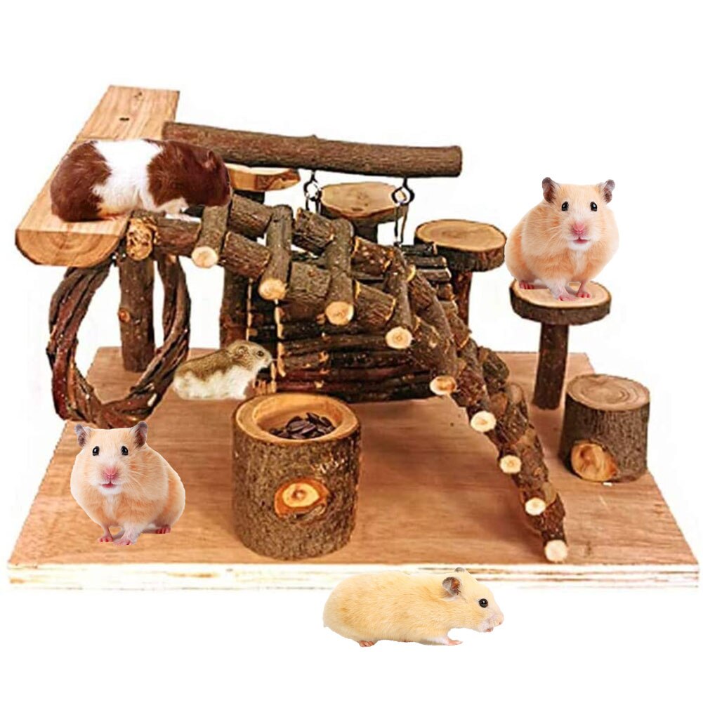 Escalera de madera para patio de juegos de hámster, palos de madera para morder, juego de juguetes para Animal PEQUEÑO, ratón, gerbo