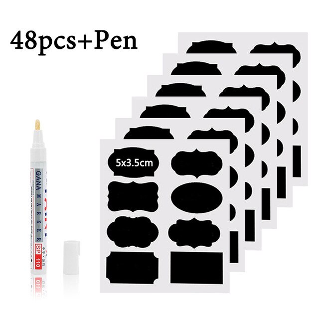 Étiquette autocollante pour épices de cuisine, étanche, avec stylo marqueur, pour bocaux et bouteilles, 48 pièces/ensemble: 48pcs 8 shape