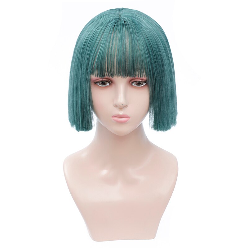 Perruques courtes marron perruques courtes Style Bob perruque de femmes noires synthétiques droites avec frange 12 pouces perruque Blonde cheveux doux: Bleu