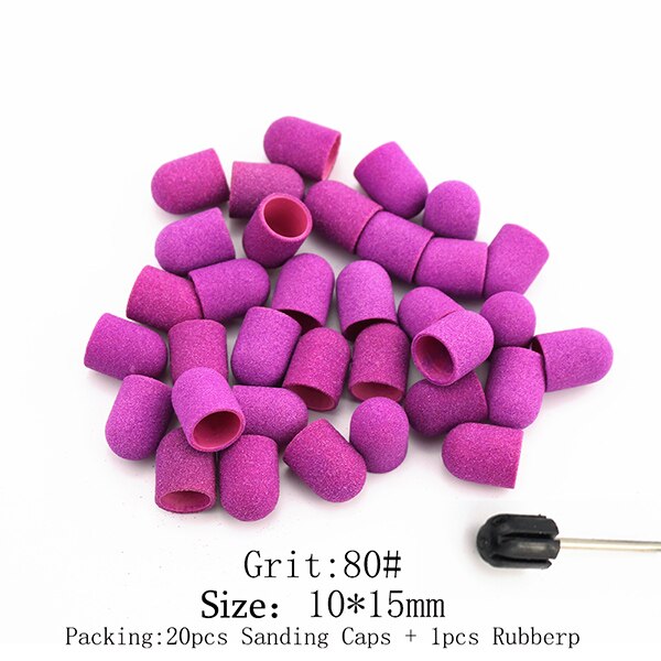 20Pcs 10*15/13*19 Paars Nail Schuren Caps Met Rubber Pedicure Frees Elektrische Boren Bits Cuticle gereedschap Accessoires: 80 Grit (10-15mm)