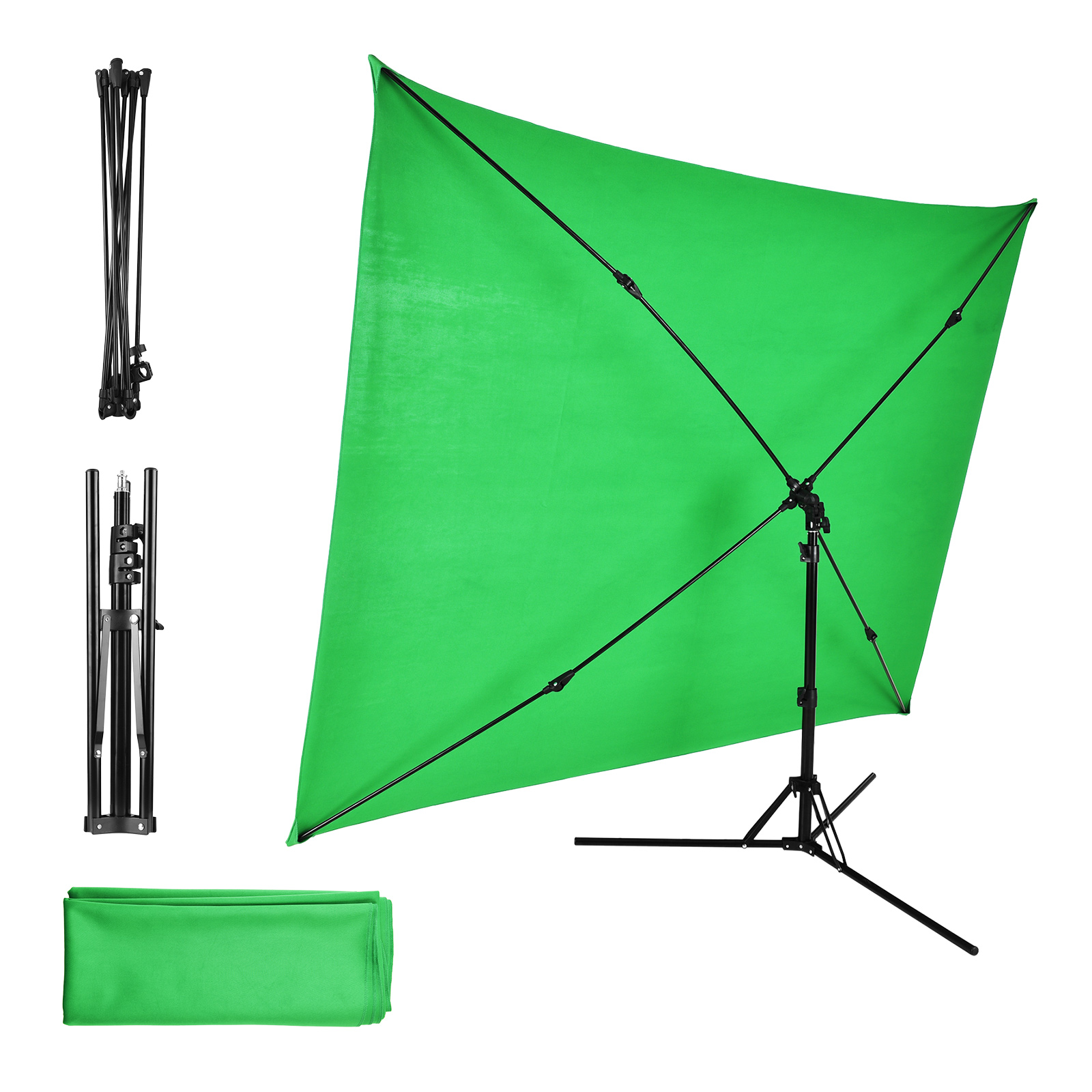 2x1.5m/ 6.5x4.9ft Green Screen Backdrop Photography Background with Adjustable Tripod Cross-Shaped Stand for Studio Photography