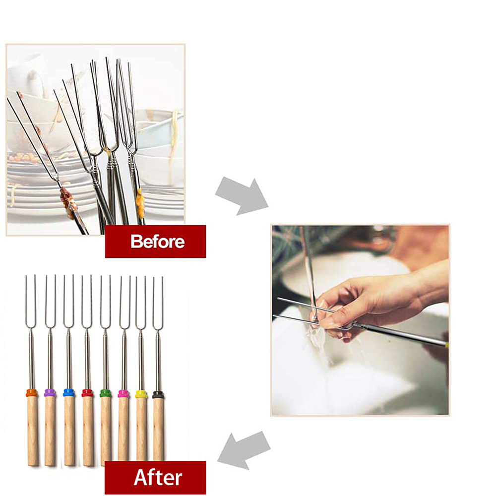 Marshmallow Roast with Wooden Handle Retractable Fork Set 32 ​​Inch Retractable Marshmallow Skewer Campfire Grill Tool