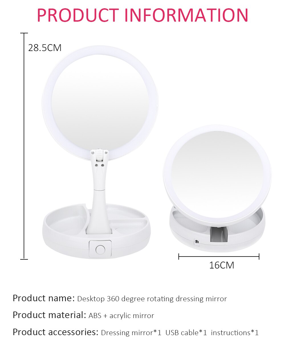 Foldable USB Charging or Battery Led Mirror Makeup White Vanity Cosmetic Mirror with Light 7X Magnifying Table Mirrors