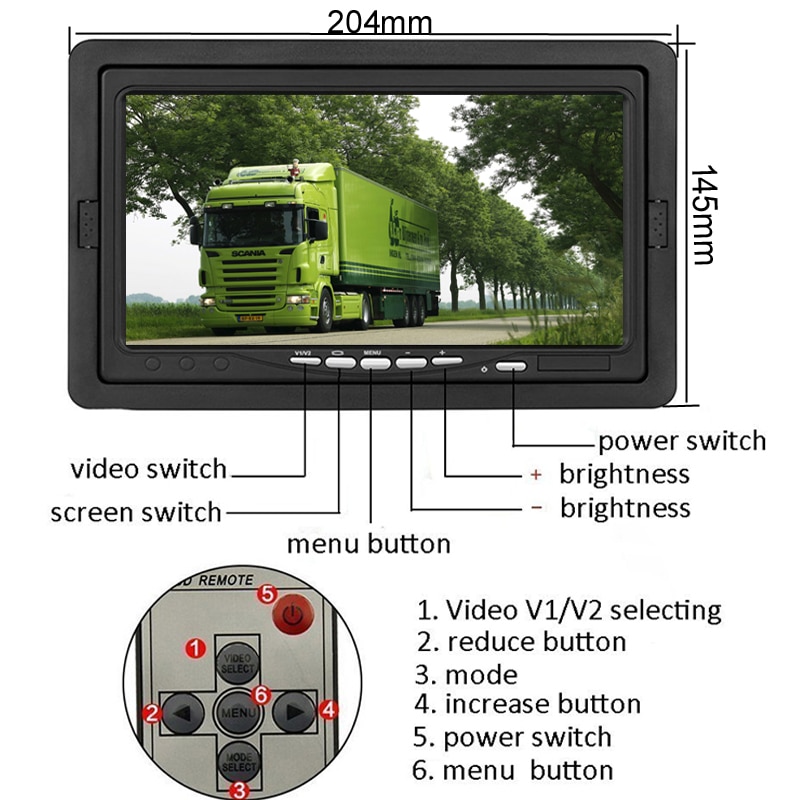 GreenYi-pantalla LCD TFT a Color para coche, Monitor de visión trasera para camión, autobús, vehículo con Control remoto IR, 800x480, 7 pulgadas