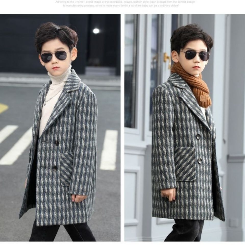 Boys Wool Coat Woolen Overcoat Kids Clothes Fall Winter Plaid Thicken Casual Woollen hildren Outerwear Trench Jackets
