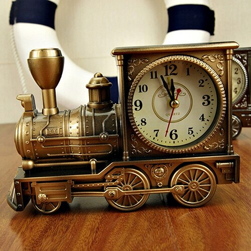 Retro Nostalgic Train Alarm Clock Antique Engine Table Desk Decor Clock Office Table Decor Model Alarm Clock Student Kids