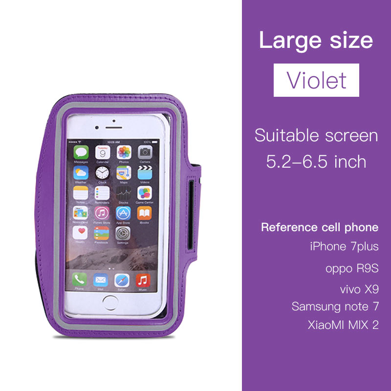 Funda deportiva brazalete resistente al agua 4,0 inch 6,5 pulgadas para teléfono móvil para iPhone 7 8 Plus Samsung Xiaomi carcasas de teléfono Huawei: Large Purple