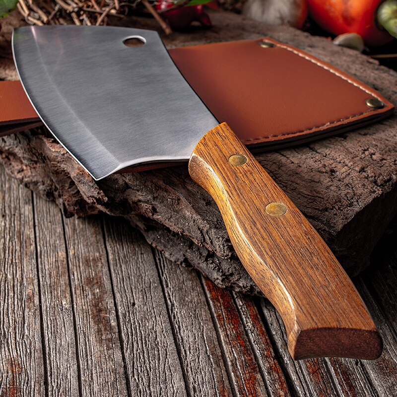 Chef Kitchen Knife High Carbon 4Cr14Mov Steel Chinese Meat Chopping Utility Cleaver Knife with Sheath