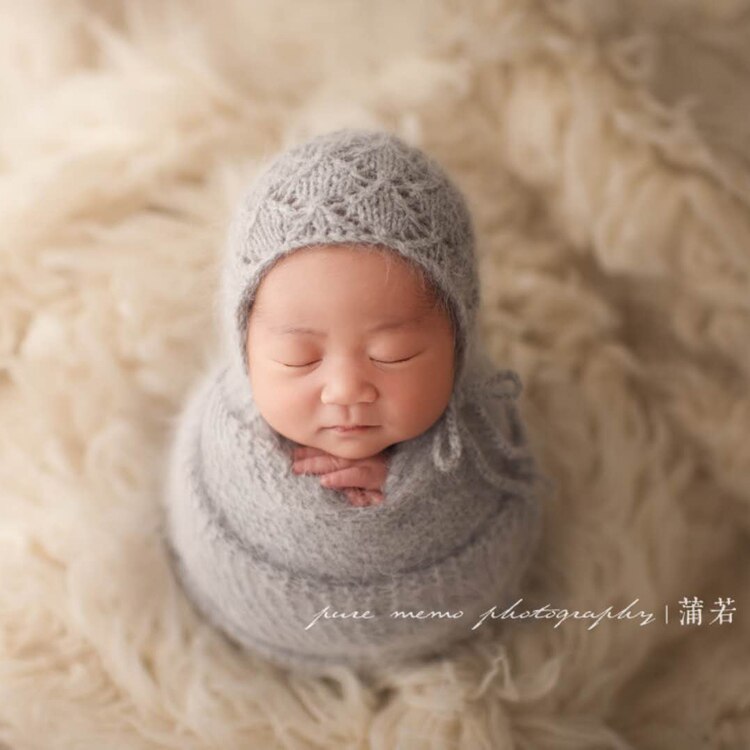 Nyfödda hatt fotografi rekvisita, baby fuzzy diamant mössa fotografi rekvisita: Grå