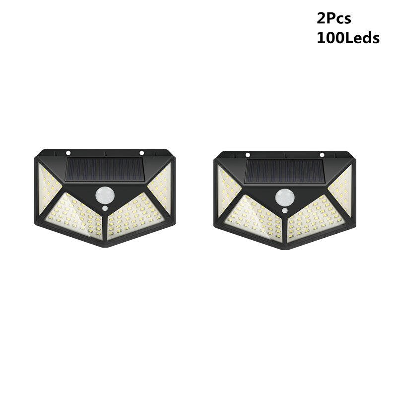 Solar Led Light Outdoor Lamp Pir Motion Sensor Led Wandlampen Schans Waterdicht Solar Voor Tuin Straat Lamp Outdoor Verlichting: 100Leds 2Pcs