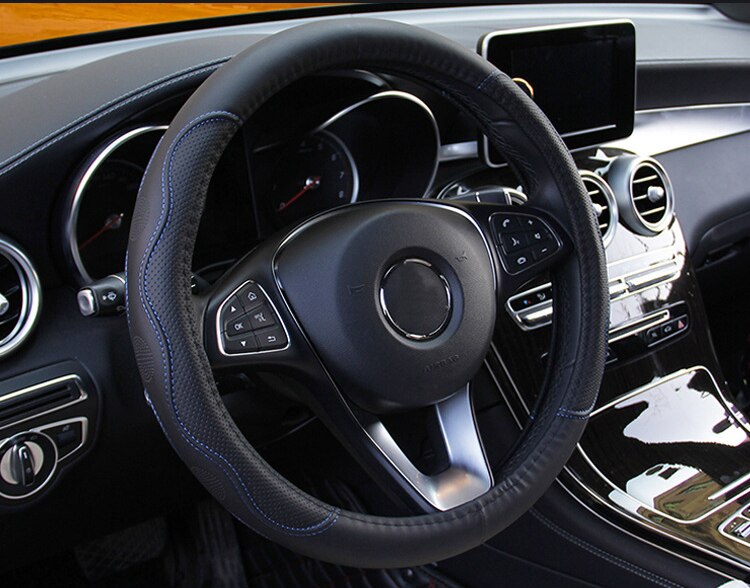 Universele 38cm/15&#39;Diameter PU Leather Sturing car steering Wheel cover omvat anti-slip Skidproof Duurzame stuurwieldekking Auto-accessoires: Balck with blue
