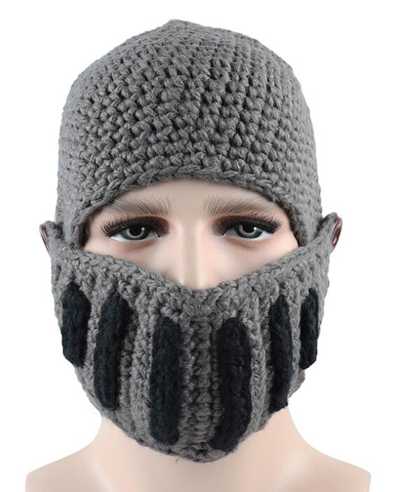 Roman Knight Knitted Hat Winter Gladiator Mask Hat Handmade Knitted Men Hat: C3