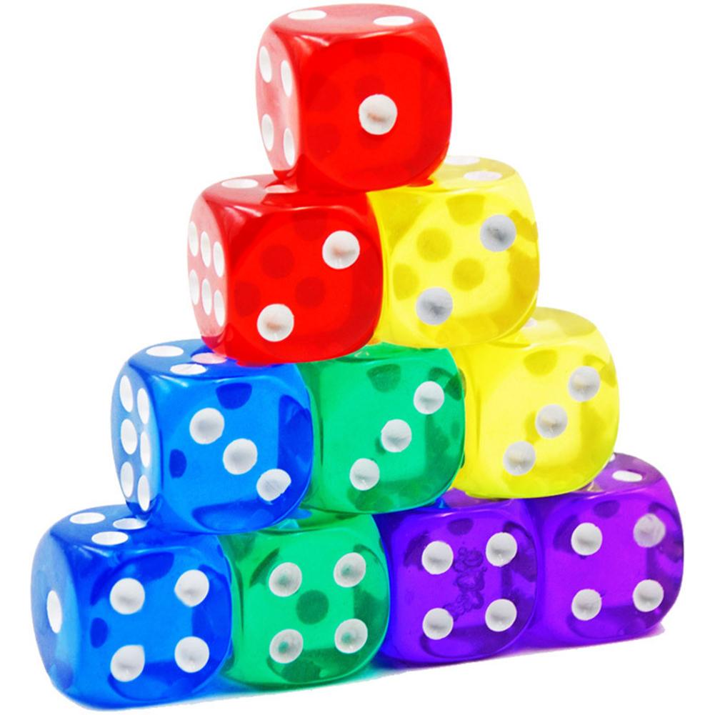 10pcs Dice Set Transparent Acrylic Dice Set Random Color for Party Table Board Game 16mm