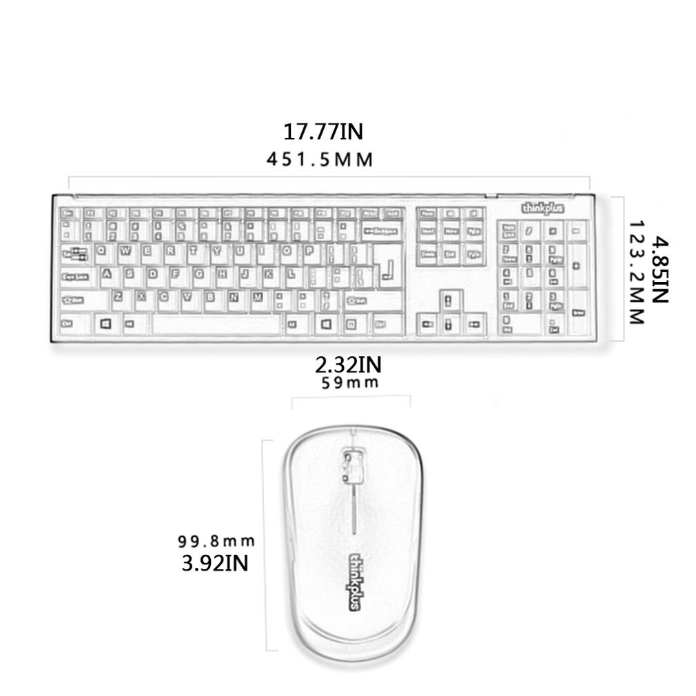 Lenovo Thinkplus Wireless Mouse and Keyboard Set Keyboard and Mouse Computer Business Office Ultra-Thin USB Interface EC200