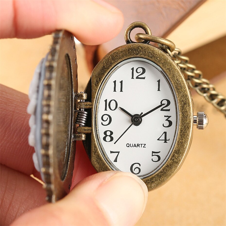 Sød kat display kvarts lommeur bronze oval form vedhæng ur udsøgt halskæde ur til kvinder pige reloj