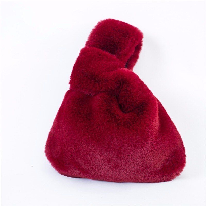 LANMMRE Bag Patroon Persoonlijkheid Imitatie Konijn Faxu Bont Handtas Voor Vrouwen Alle Match Luipaard Print Emmer Zak YF945: wine red