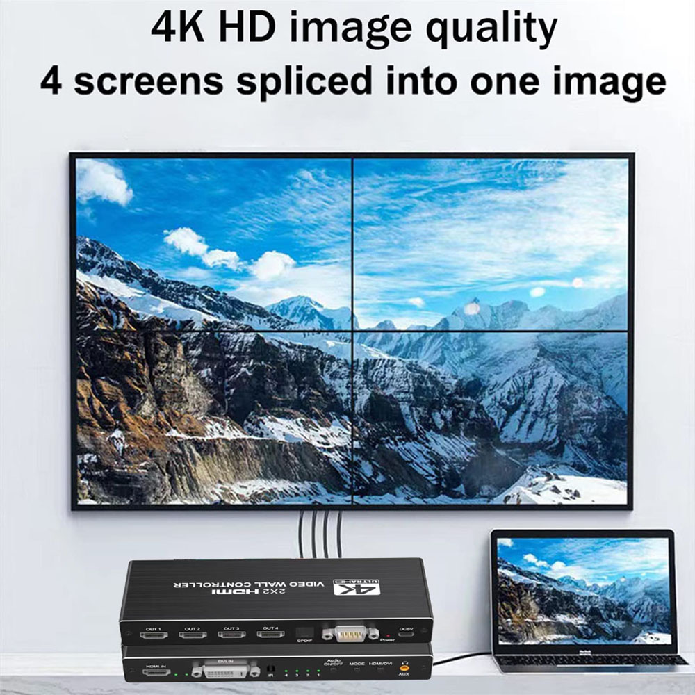 4K HD-MI Videomuurcontroller 2x2 HD-MI DVI Videomuurprocessor 1X2 1X4 1X3 2X1 3x1 4X1 multi-videoschermprocessor splicer