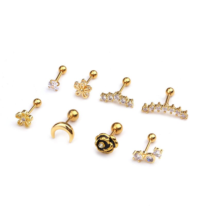 Brinco de cartilagem com barra curvada cz, piercing de concha, hélix, joia de piercing, ouro/prata, novo design, 1 peça