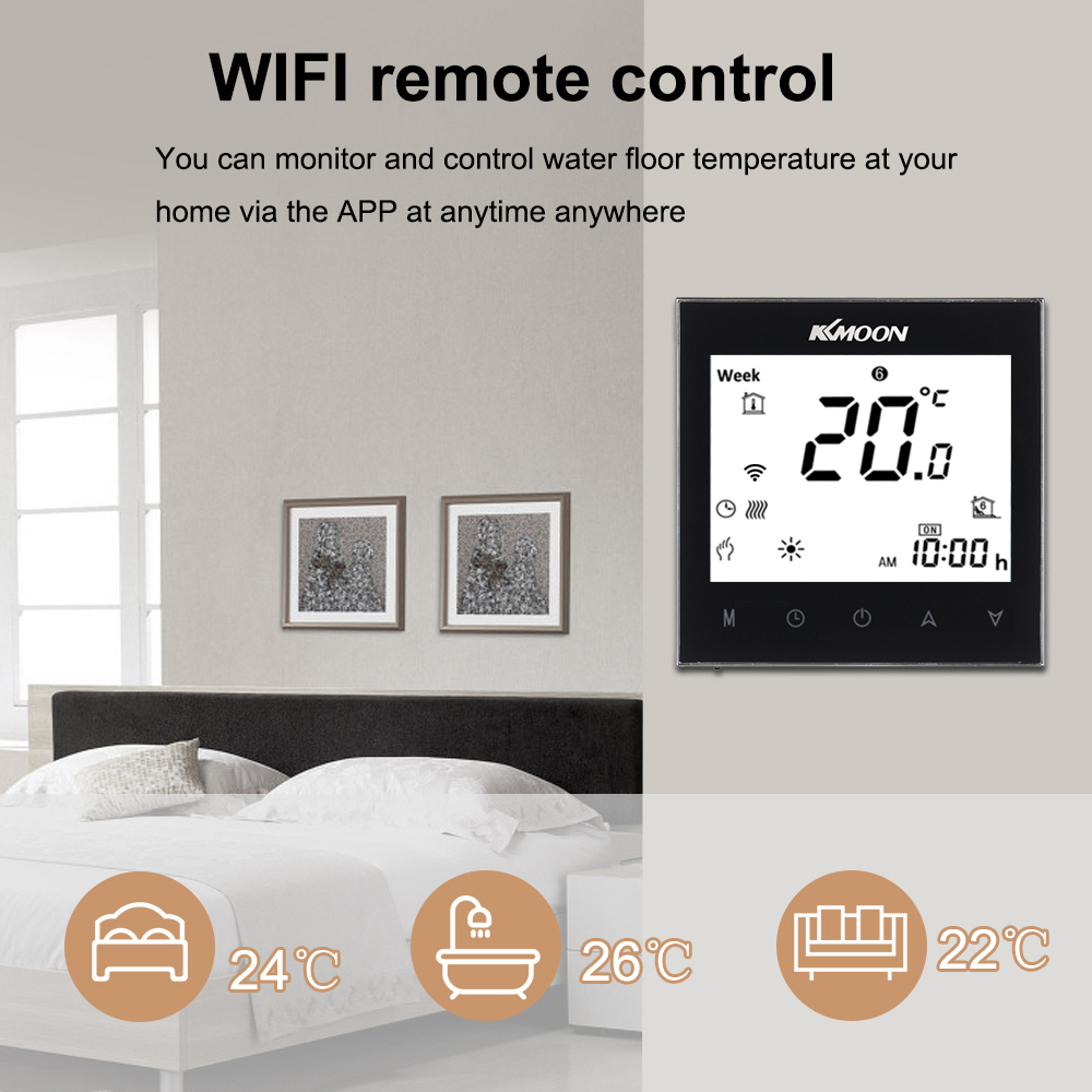 KKmoon-termostato de calefacción Digital para sistema de calefacción eléctrica, Sensor de aire para suelo, controlador de temperatura para habitación del hogar, WiFi