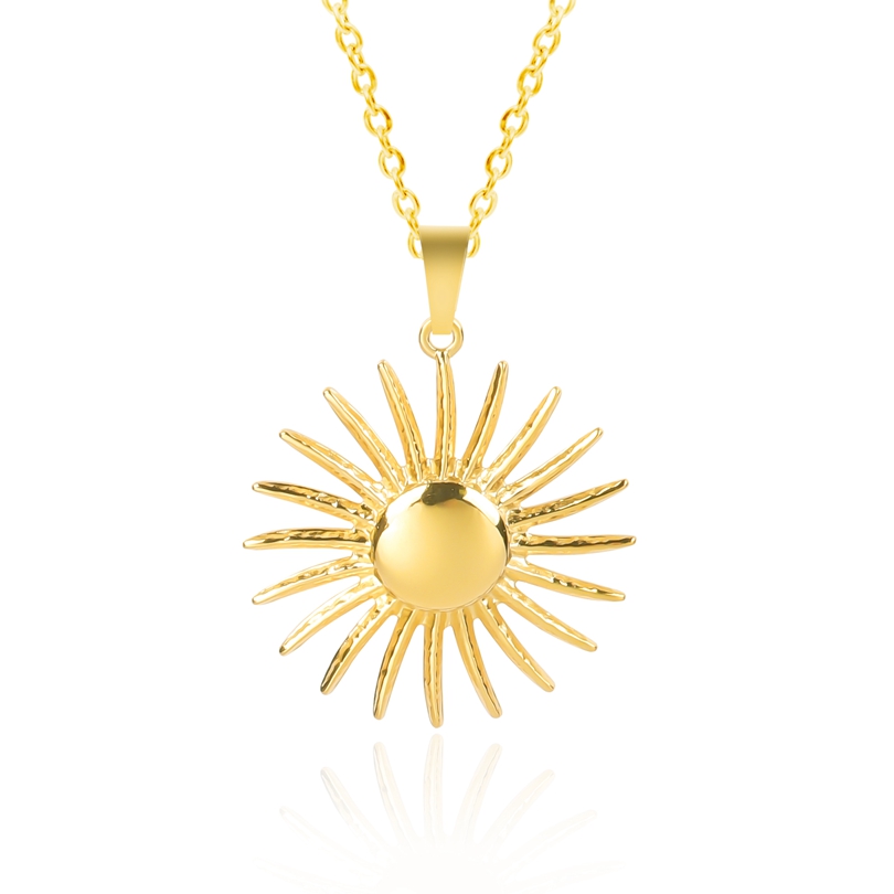 Colliers ronds avec pendentif soleil pour femmes et hommes, accessoires, bijoux d'espoir, collier en acier inoxydable, ras du cou Vintage, d'anniversaire: Or foncé