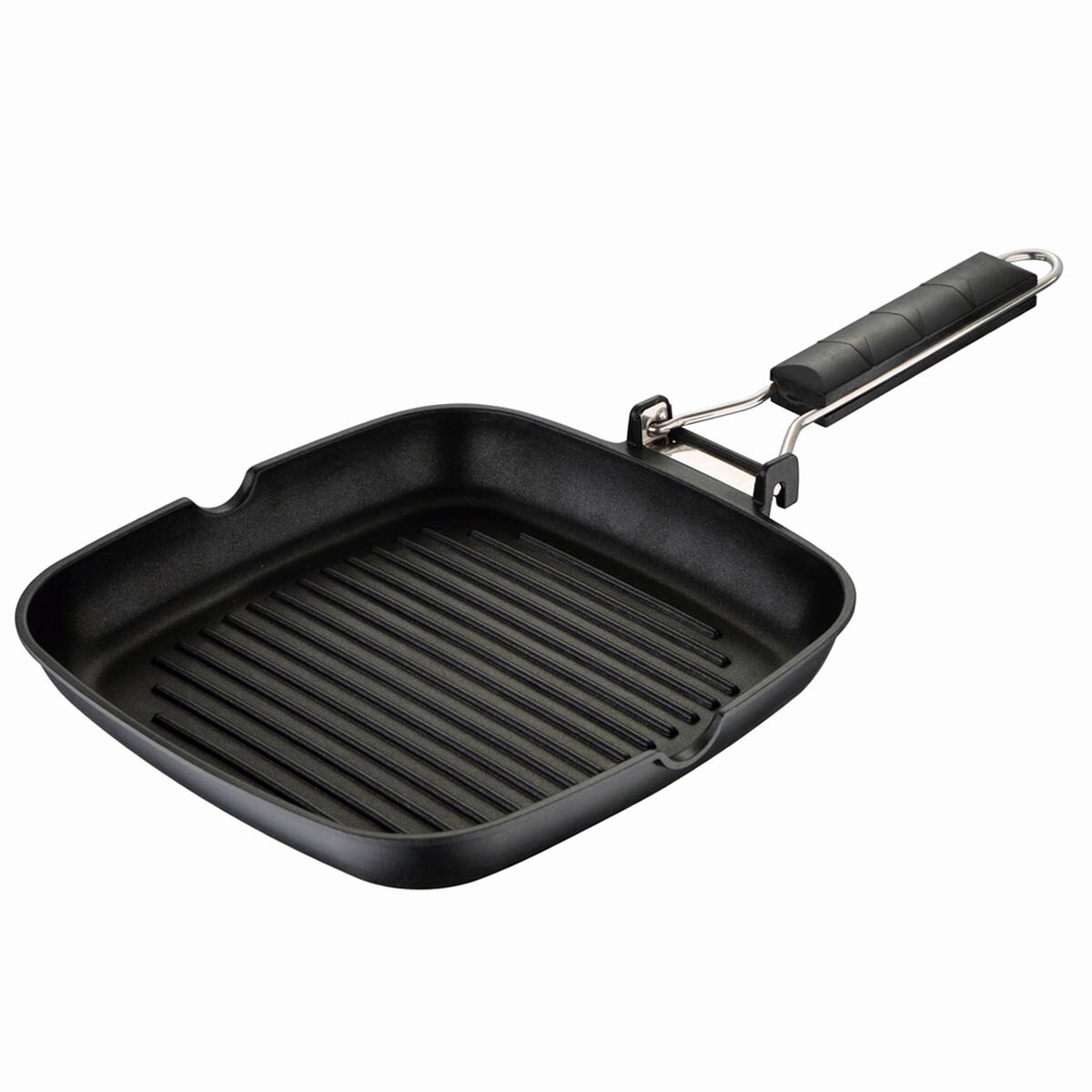Asador de Bergner, aluminio fundido, 24X24X3.7cm, revestimiento antiadherente duradero, base de inducción por puntos, mango plegable, calor uniforme, asador, grill, plancha de cocina