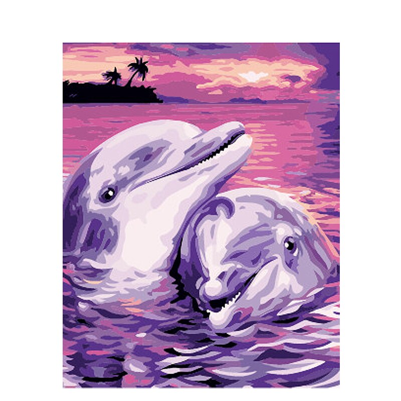 Gatyztory gjør-det-selv-maleri etter tall delfin dyr bilde tegning på lerret gjør-det-selv håndmalt oljemaleri hjemmedekorasjon: 50 x 65cm diy ramme